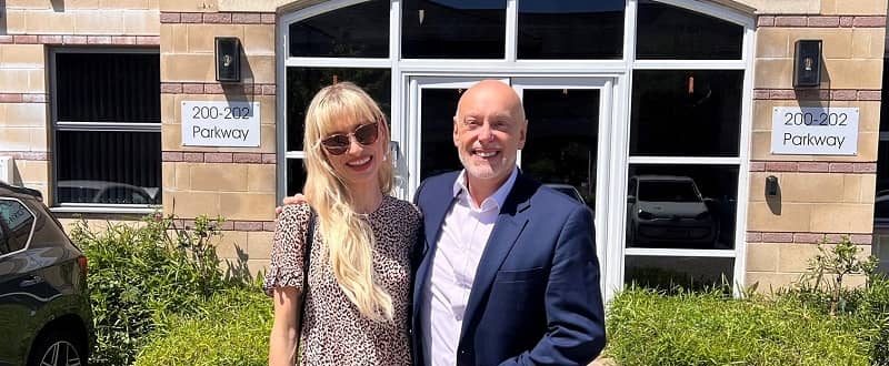 Kirstie Wood and Andrew Scott at Ascot Group headquarters